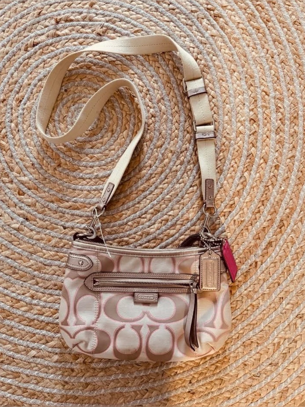 Coach Small Signature Crossbody in Pink and Cream
